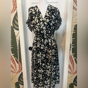 Max Studio Black and Cream Floral Midi Dress